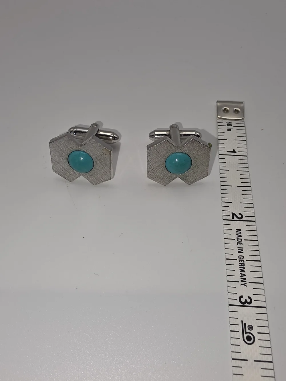 Dante Silver-Tone Hexagon Cuff Links with Turquoise Center